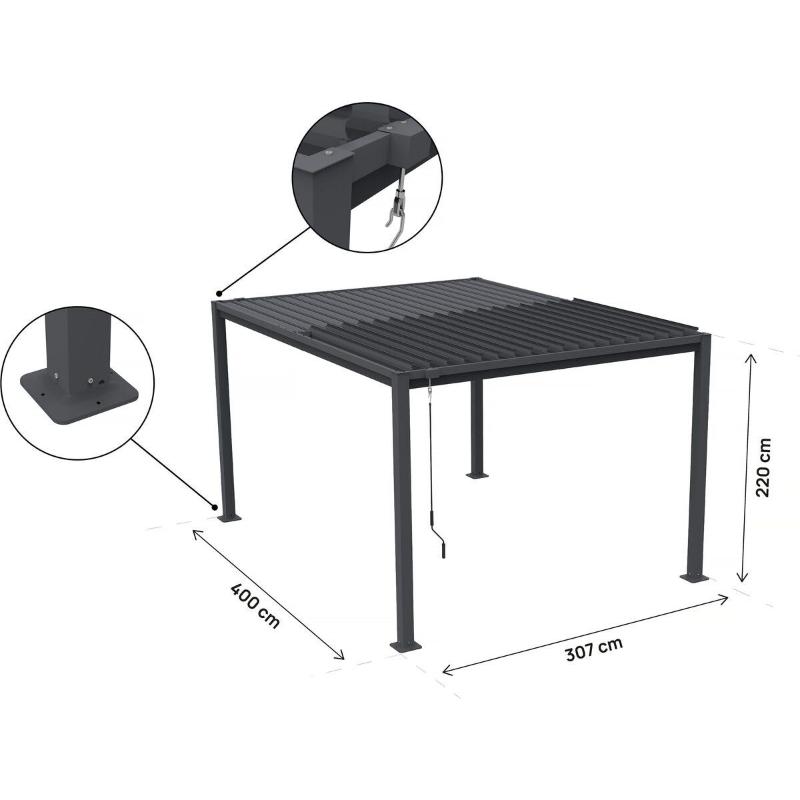 Pérgola Bioclimática Howard 4x3 m con Lamas Orientables Acero Galvanizado Gris