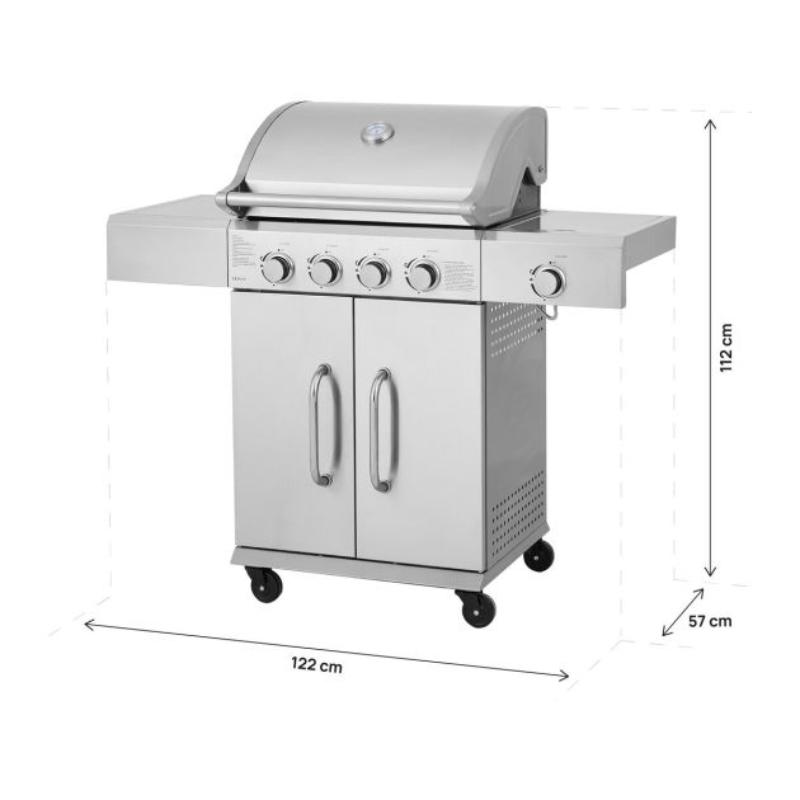 Barbacoa de Gas BRAZZO 5 Quemadores con Plancha y Quemador Lateral 14,5 kW - Acero Inoxidable Gris
