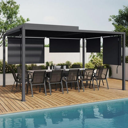 Pérgola Bioclimática de Acero 3x4 m con 4 Estores Laterales Gris Antracita