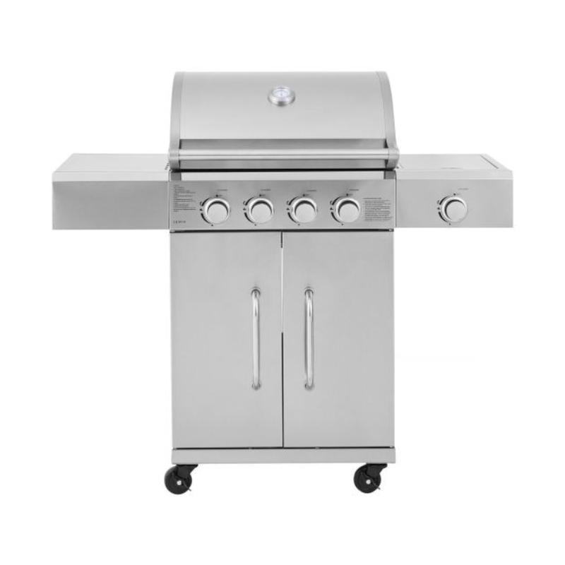 Barbacoa de Gas BRAZZO 5 Quemadores con Plancha y Quemador Lateral 14,5 kW - Acero Inoxidable Gris