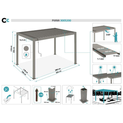 Pérgola Bioclimática PIANA 3x2 m Aluminio Topo con Lamas Orientables