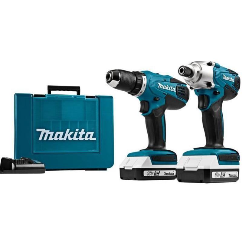 Pack Taladro Atornillador + Llave de Impacto Makita 18V con 2 Baterías y Cargador