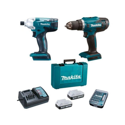 Pack Taladro Atornillador + Llave de Impacto Makita 18V con 2 Baterías y Cargador