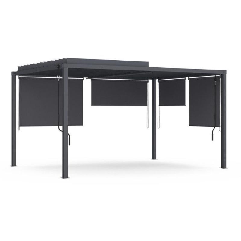 Pérgola Bioclimática de Acero 3x4 m con 4 Estores Laterales Gris Antracita