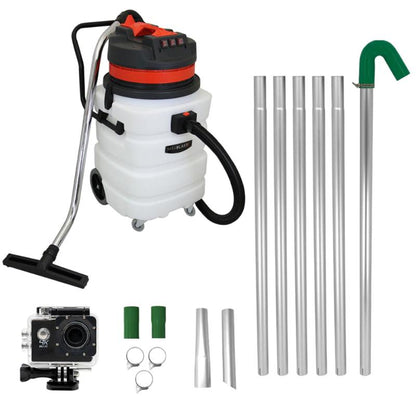 Kit Profesional de Limpieza de Canalones con Aspiradora 90L, Tubos Extensibles y Cámara 4K