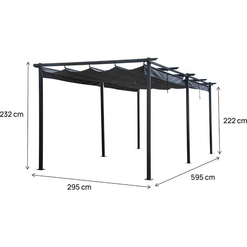 Pérgola Metálica con Techo Retráctil 3x6 m Antracita para Jardín y Terraza