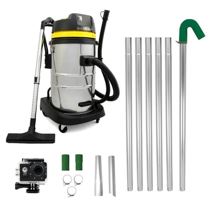 Kit de Limpieza de Canalones con Aspiradora 60L, Tubos Extensibles y Cámara 4K WiFi