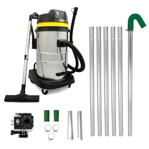 Kit de Limpieza de Canalones con Aspiradora 60L, Tubos Extensibles y Cámara 4K WiFi