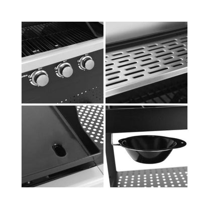 Barbacoa de Gas VESUVIO Duo 6 Quemadores con Plancha Integrada 18 kW - Negra